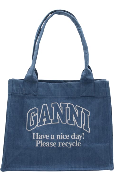 Ganni Totes for Women Ganni Blue Cotton Denim Tote Bag