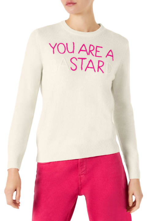 Homeware MC2 Saint Barth Woman White Sweater You Are A (ba)star(d) Embroidery