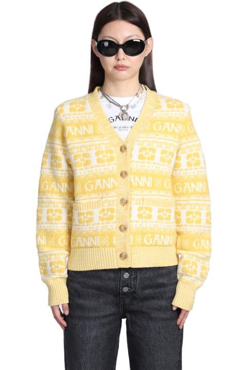 Ganni Sweaters for Women Ganni Yellow Wool Cardigan