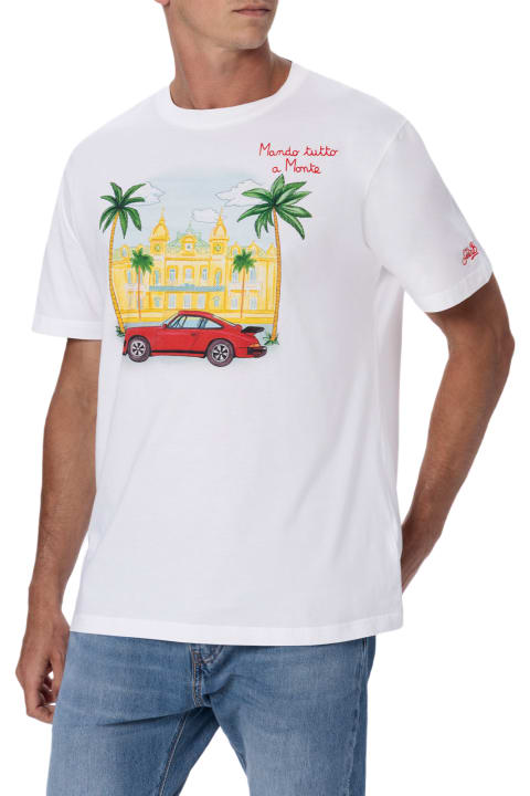 Homeware MC2 Saint Barth Man Cotton T-shirt With Montecarlo Placed Print And Embroidery