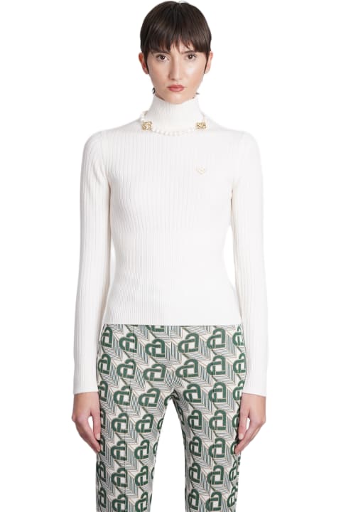 Casablanca Sweaters for Women Casablanca White Rib High Neck Jumper