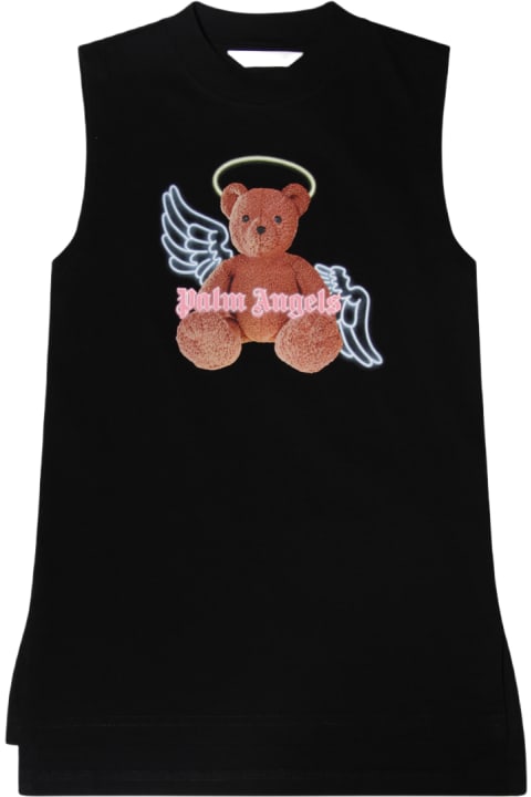 Palm Angels Dresses for Girls Palm Angels Black Cotton Teddy Angel Dress