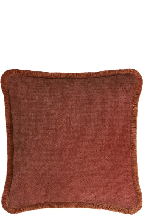 Home Décor Lo Decor Happy Pillow   Brick Red With Brick Red Fringes