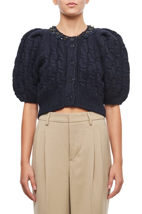 Cropped Cable Puff Sleeve Cardigan