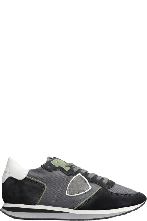 Philippe Model Men Philippe Model Trpx Low Sneakers In Grey Suede And Fabric