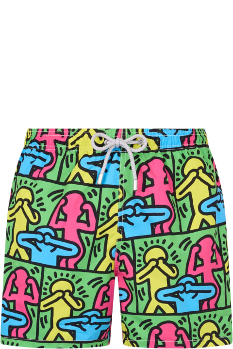 Homeware MC2 Saint Barth Man Mid-length Gustavia Swim-shorts With Keith Haring Design Placed Print| Keith Haring Special Edition