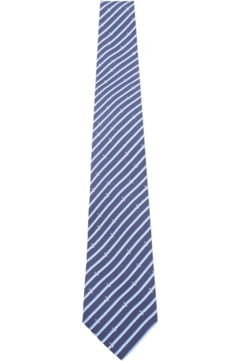 Ferragamo for Men Ferragamo Navy And Light Blue Silk Stripe Tie