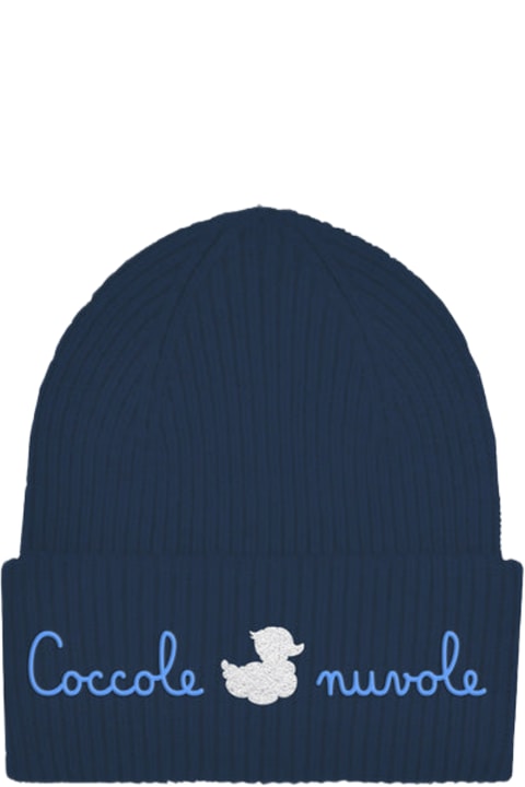 MC2 Saint Barth Hats for Women MC2 Saint Barth Kid Blue Ribbed Beanie With Coccole Nuvole Embroidery | Coccolebimbi Special Edition