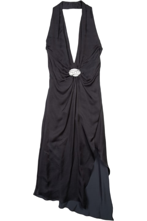 Diesel Dresses for Women Diesel D-stant-n1 Black satin midi draped dress with Oval D - D Stant