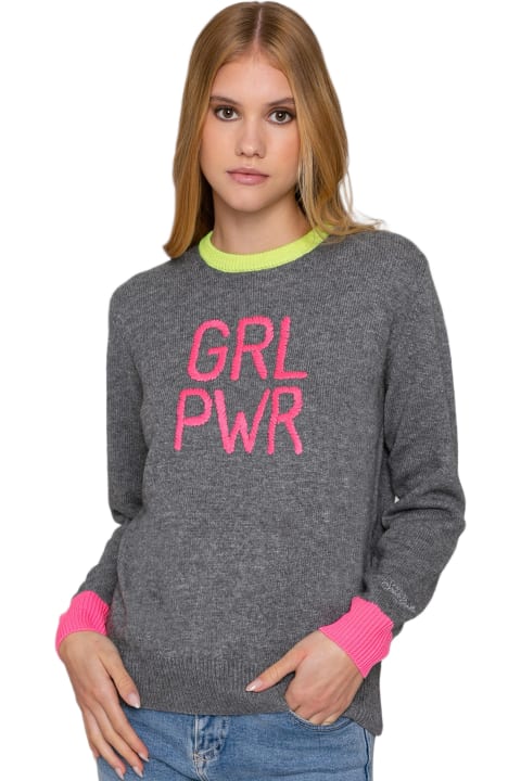 أدوات منزلية MC2 Saint Barth Woman Grey Sweater Girl Pwr Fluo Embroidery And Fluo Details