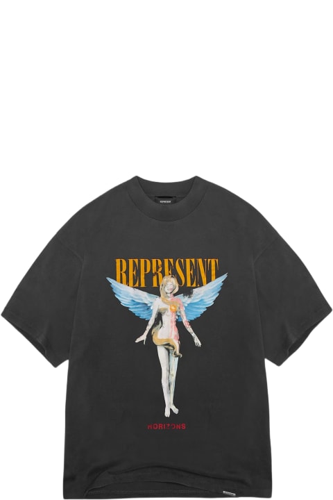REPRESENT Topwear for Women REPRESENT Reborn T-shirt Washed black t-shirt with graphic print and logo - Reborn T-Shirt