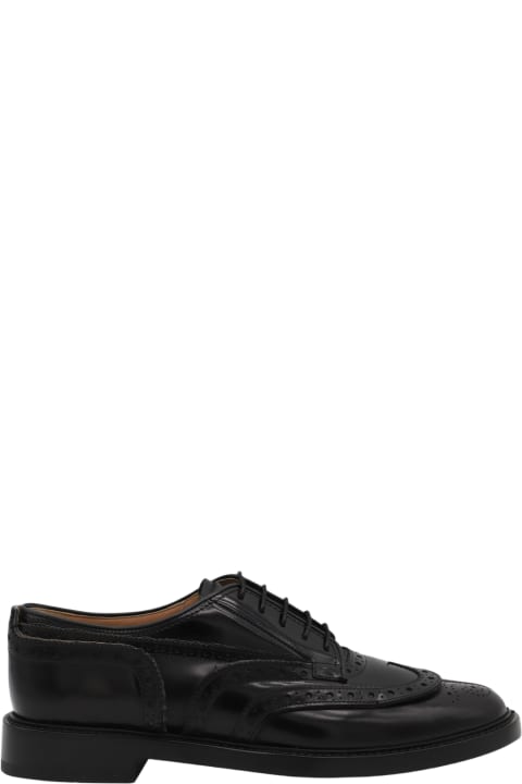 メンズ ローファー＆デッキシューズ Maison Margiela Black Leather Tabi Lace Up Shoes
