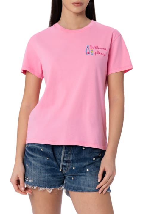 MC2 Saint Barth Topwear for Women MC2 Saint Barth Woman Pink Cotton Jersey Crewneck T-shirt Emilie With Bollicine, Please Embroidery