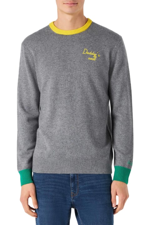 MC2 Saint Barth for Men MC2 Saint Barth Man Grey Sweater With Daddy's Cool Embroidery