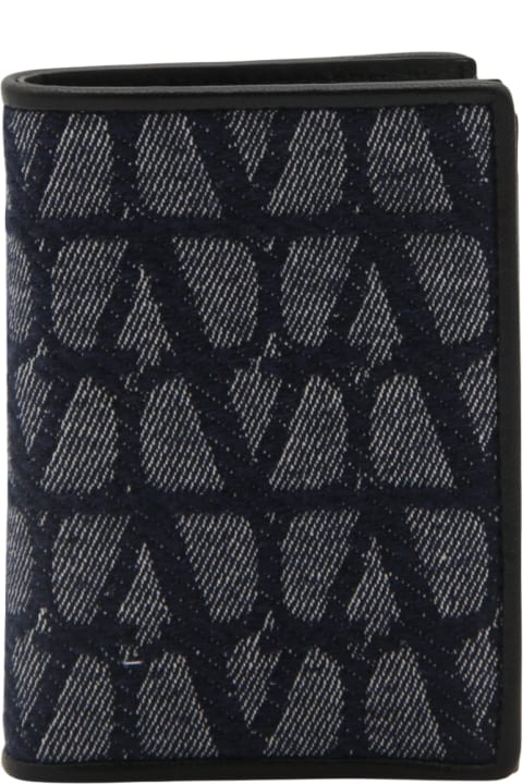 Valentino Garavani Accessories for Men Valentino Garavani Blue Canvas And Black Leather Cardholder