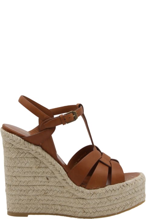 Saint Laurent Brown Leather Tribute 85 Espadrillas