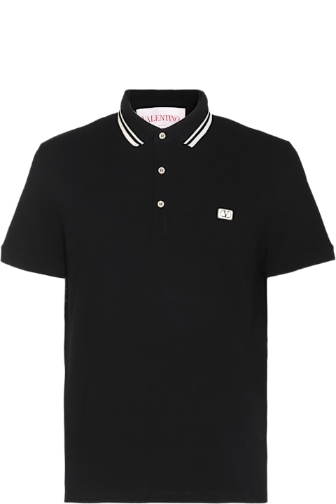 Valentino الملابس لـ القسم الرجالي Valentino Black Cotton Polo Shirt