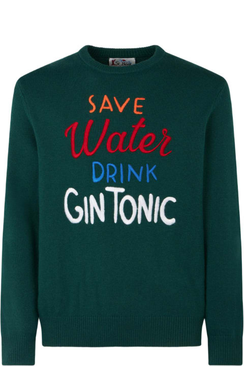 Homeware MC2 Saint Barth Man Crewneck Sweater With Save Water Drink Gin Tonic Embroidery