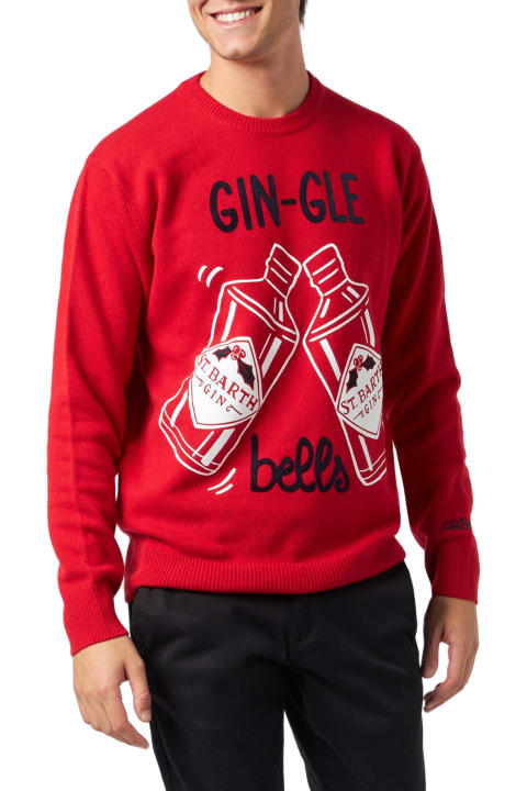 سترات صوف وبدل رياضية لـ القسم الرجالي MC2 Saint Barth Man Red Sweater Gin-gle Bells Print