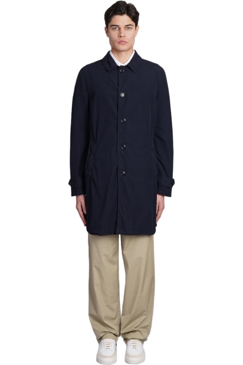 Aspesi Coats & Jackets for Men Aspesi Impermeabile Lemon Coat In Blue Polyester