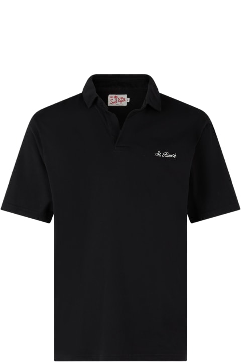 أدوات منزلية MC2 Saint Barth Man Black Cotton Jersey Polo Shirt Brighton