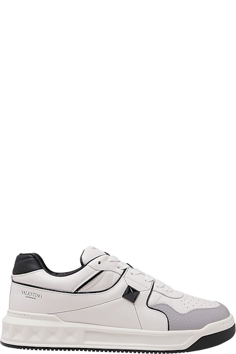 Homeware Valentino Garavani White And Grey Leather Low Top One Stud Sneakers