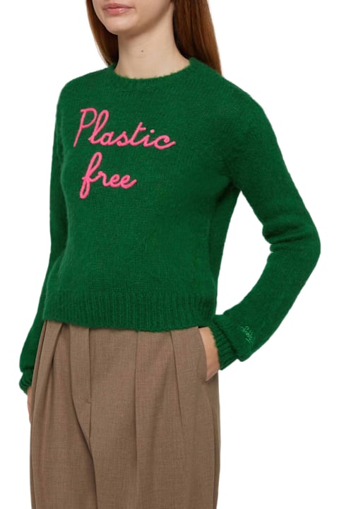 Homeware MC2 Saint Barth Woman Crewneck Soft Crop Sweater With Plastic Free Embroidery