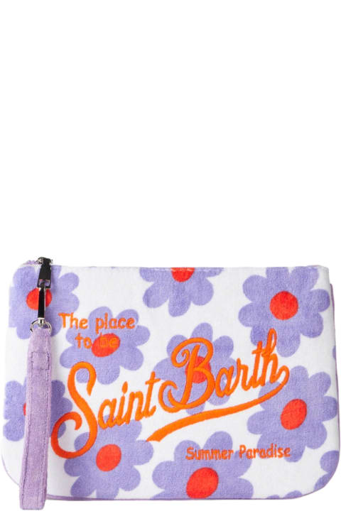 ウィメンズ クラッチバッグ MC2 Saint Barth Parisienne Terry Pochette With Violet And Orange Daisy Print