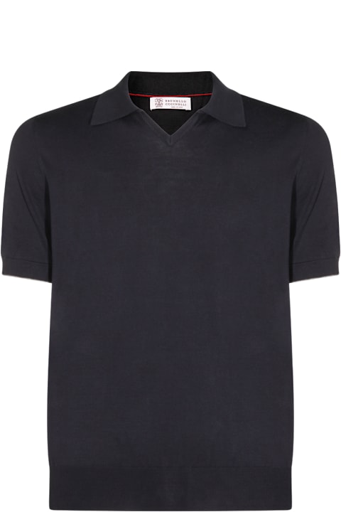 Homeware Brunello Cucinelli Navy Cotton Polo Shirt