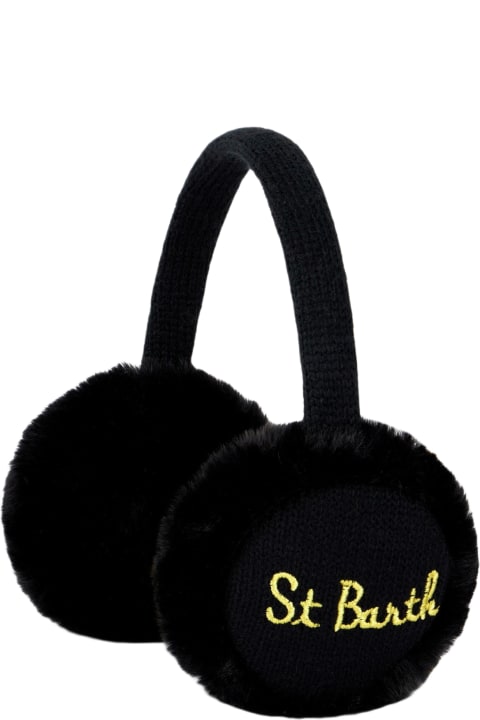 MC2 Saint Barth Accessories for Men MC2 Saint Barth Woman Black Tricot Earmuffs With Furry Details