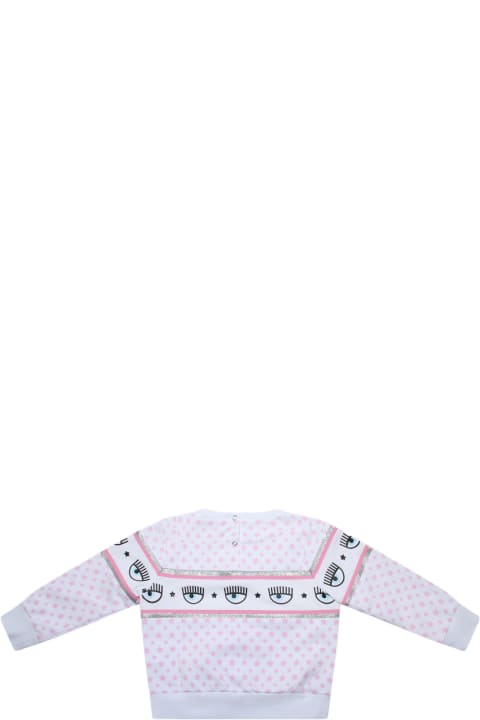 Topwear for Baby Girls Chiara Ferragni White And Pink Fairytale Cotton Eyestar Sweatshirt