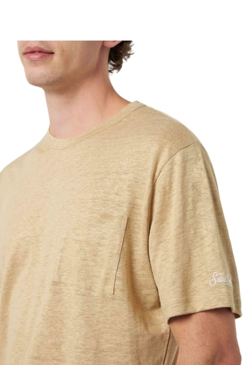 Homeware MC2 Saint Barth Man Beige Linen Jersey T-shirt Ecstasea With Pocket