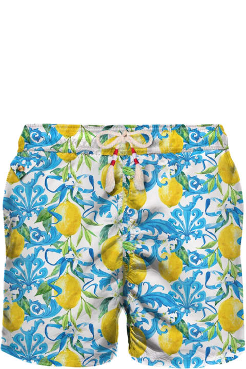 メンズ新着アイテム MC2 Saint Barth Man Light Fabric Swim Shorts With Lemon Print