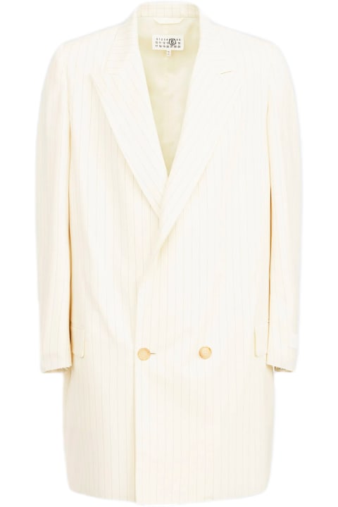 ウィメンズ MM6 Maison Margielaのコート＆ジャケット MM6 Maison Margiela Giacca Off white pinstriped long double-breated blazer