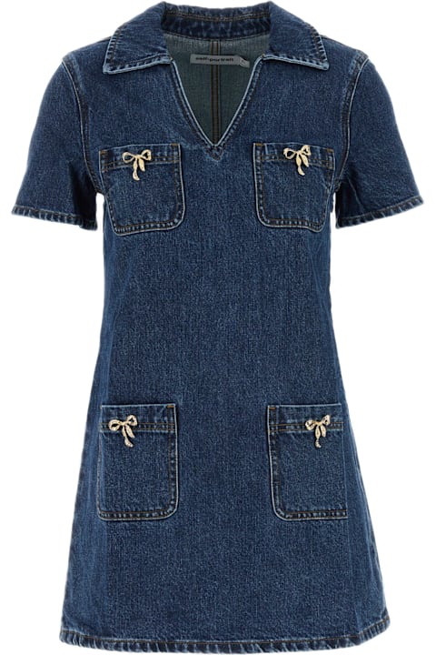 Homeware self-portrait Crystal Bow Denim Mini Dress