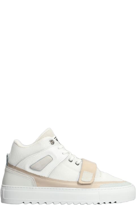 Firenze Mid Sneakers In White Leather And Fabric