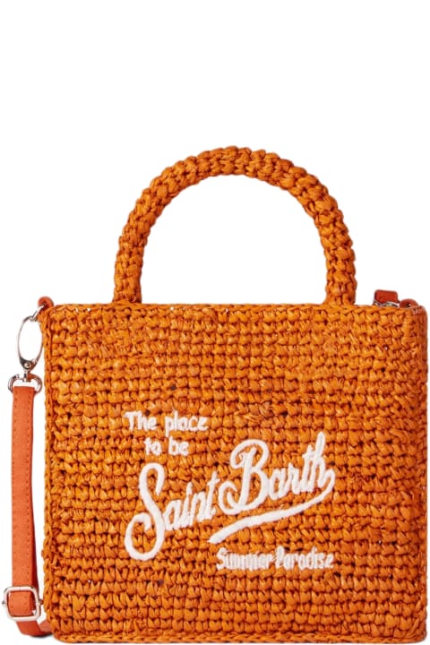 MC2 Saint Barth Totes for Men MC2 Saint Barth Mini Vanity Orange Raffia Bag With Front Embroidery