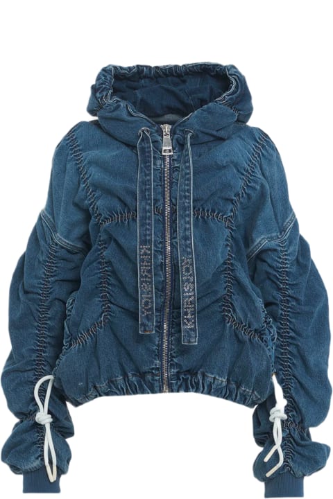 Khrisjoy Clothing for Women Khrisjoy Khris Cloud Denim Medium blue denim hooded bomber jacket - Khris Cloud Denim