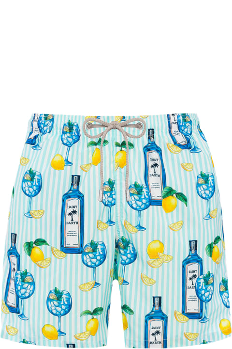 Homeware MC2 Saint Barth Man Lightweight Fabric Swim-shorts Lighting With Gin Tonic Print