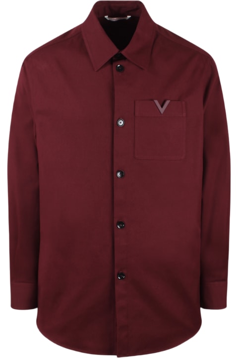 Shirts for Men Valentino Garavani Rubberised V Detail Stretch Cotton Canvas Shirt Jacket