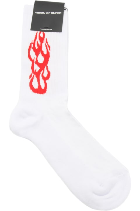 Underwear for Men Vision of Super White And Red Cotton Outline Flames Socks
