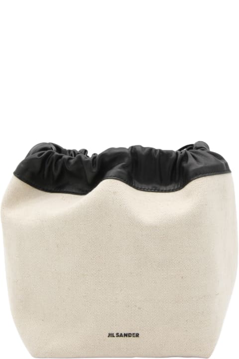 Jil Sander Shoulder Bags for Women Jil Sander Ivory Canvas And Black Leather Bucket Bag