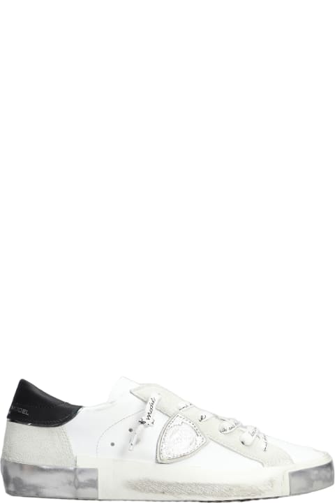 ウィメンズ Philippe Modelのスニーカー Philippe Model Prsx Low Sneakers In White Suede And Leather