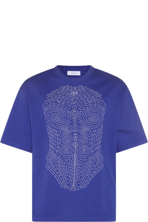 メンズ新着アイテム Off-White Electric Blue Cotton Body Stitch Skate T-shirt