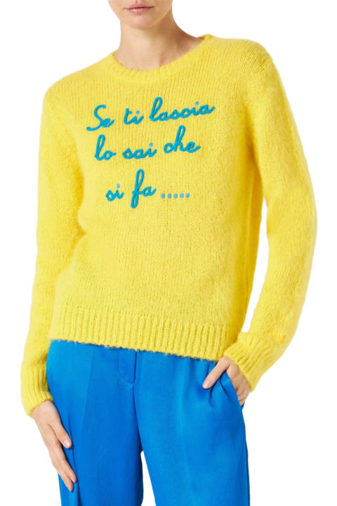 Homeware MC2 Saint Barth Woman Yellow Brushed Sweater With Embroidery