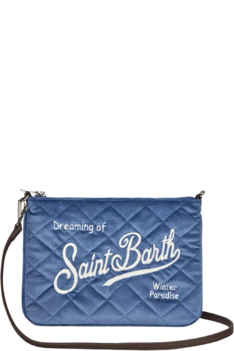 Homeware MC2 Saint Barth Light Blue Velvet Quilt Cross-body Pouch Bag Parisienne