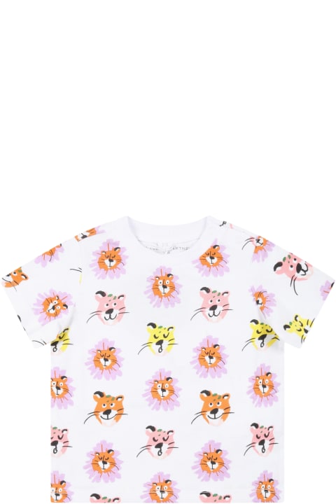 Topwear for Baby Girls Stella McCartney Kids White T-shirt For Baby Girl With Animals
