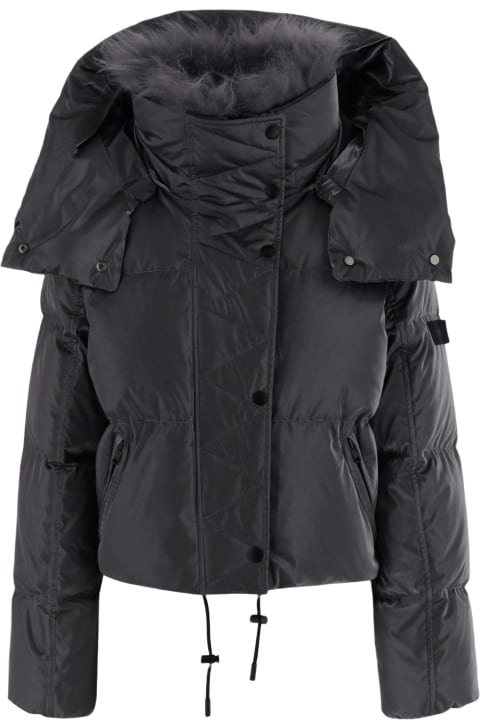 Shiny Technical Fabric Down Jacket With Lambswool Collar Profile