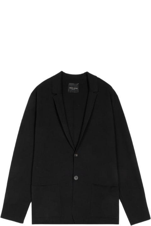Roberto Collina Coats & Jackets for Men Roberto Collina Giacca Revers Black cotton knit blazer with patch pockets