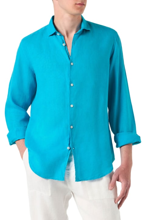 MC2 Saint Barth Shirts for Men MC2 Saint Barth Man Turquoise Linen Pamplona Shirt